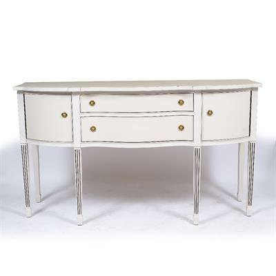 Lot 299 - A GEORGIAN STYLE WHITE PAINTED SERPENTINE FRONTED SIDEBOARD