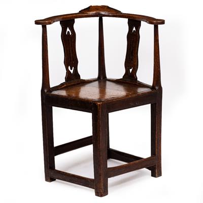 Lot 317 - AN ANTIQUE PRIMITIVE OAK CORNER ARMCHAIR