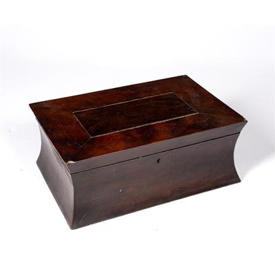 Lot 343 - AN EARLY TO MID 19TH CENTURY ARBUTUS WOOD VENEERED LADIES WORKBOX