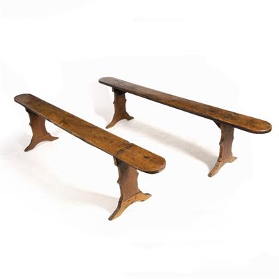 Lot 353 - A PAIR OF ANTIQUE FRUITWOOD BENCHES