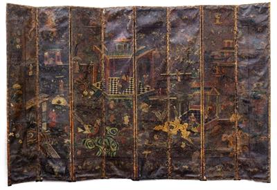 Lot 357 - A LARGE COUNTRY HOUSE LEATHER MOUNTED EIGHT FOLD SCREEN