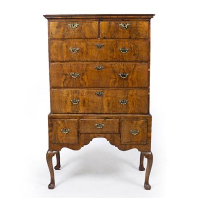 Lot 386 - AN EARLY GEORGE III WALNUT CHEST ON STAND