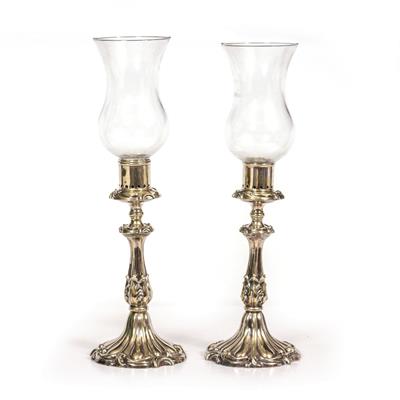 Lot 390 - A PAIR OF VICTORIAN SILVER PLATED CANDLESTICKS