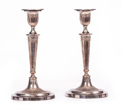 Lot 391 - A PAIR OF OLD SHEFFIELD PLATE ADAMS STYLE CANDLESTICKS