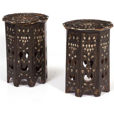 Lot 401 - A PAIR OF EBONISED MIDDLE EASTERN OCTAGONAL OCCASIONAL TABLES