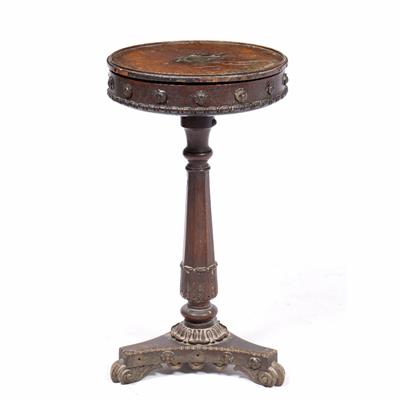 Lot 406 - AN UNUSUAL 19TH CENTURY CIRCULAR OAK POP UP WORK TABLE