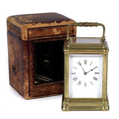 Lot 408 - A FRENCH BRASS CARRIAGE CLOCK