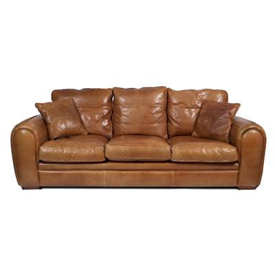 Lot 417 - A LARGE CONTEMPORARY TAN BROWN LEATHER SOFA