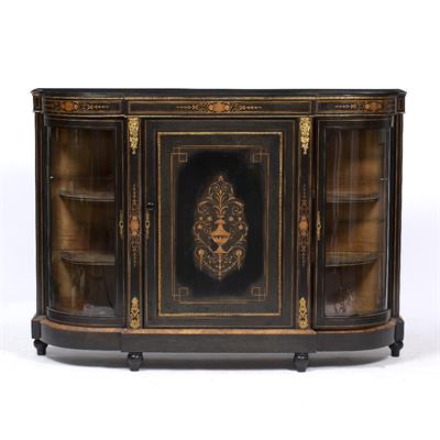 Lot 423 - A VICTORIAN EBONISED CREDENZA OR SIDE CABINET