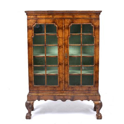 Lot 450 - A WALNUT VENEERED BOOKCASE ON STAND IN THE MID 18TH CENTURY STYLE