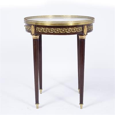 Lot 456 - A 19TH CENTURY FRENCH LOUIS XVI STYLE CIRCULAR GILT BRASS MOUNTED MAHOGANY 'BOUILLOTTE' TABLE