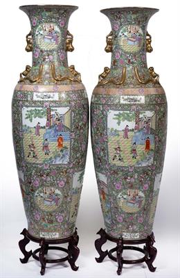 Lot 458 - A PAIR OF ORIENTAL FAMILLE VERTE FLOOR VASES