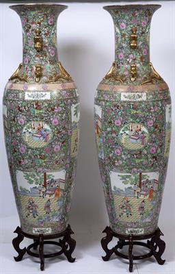 Lot 458 - A PAIR OF ORIENTAL FAMILLE VERTE FLOOR VASES