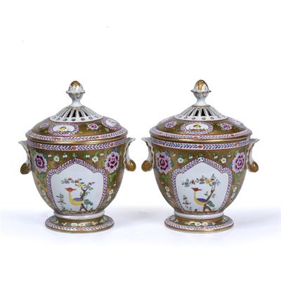 Lot 461 - A PAIR OF LATE 20TH CENTURY DRESDEN POTPOURRI VASES