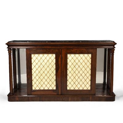 Lot 489 - A WILLIAM IV ROSEWOOD MARBLE TOPPED SIDE CABINET