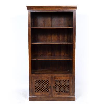 Lot 491 - AN ORIENTAL HARDWOOD OPEN BOOKCASE