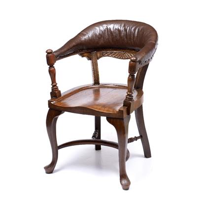 Lot 496 - A VICTORIAN LEATHERETTE UPHOLSTERED HARDWOOD DESK CHAIR