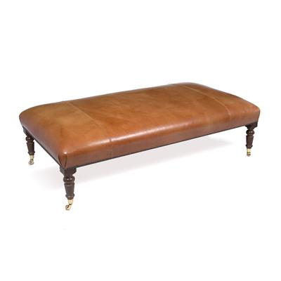 Lot 505 - A MODERN TAN LEATHER UPHOLSTERED RECTANGULAR STOOL