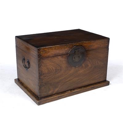 Lot 507 - AN ORIENTAL HARDWOOD BOX OR TRUNK