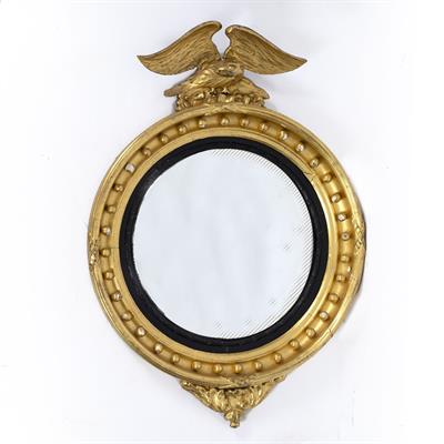 Lot 512 - A REGENCY CIRCULAR GILT FRAMED CONVEX WALL MIRROR