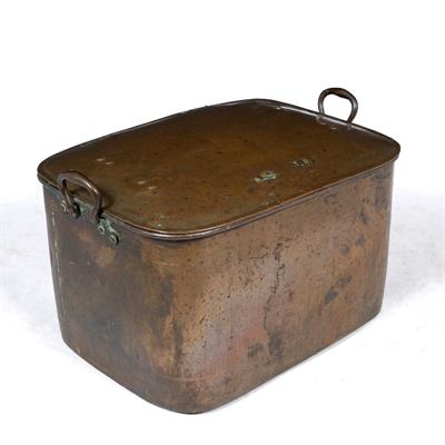 Lot 514 - A LARGE RECTANGULAR 19TH CENTURY COPPER LIDDED VESSEL