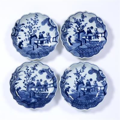 Lot 11 - Four blue and white scallop edge dishes
