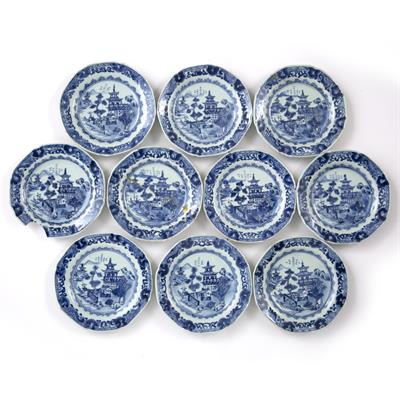 Lot 12 - Group of ten blue and white export plates
