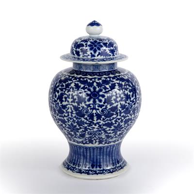 Lot 33 - Blue and white baluster vase and cover
