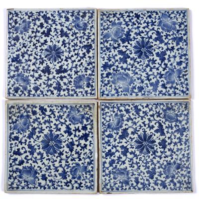 Lot 35 - Set of four blue and white porcelain tiles