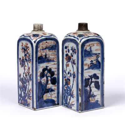 Lot 76 - Pair of square export bottle vases