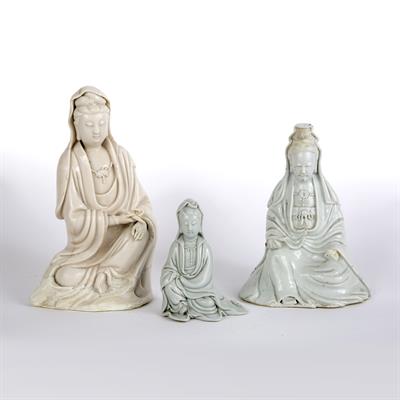 Lot 84 - Three dehua figures of Guanyin