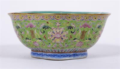 Lot 86 - Green enamel decorated bowl