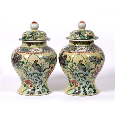 Lot 119 - Pair of baluster lidded vases