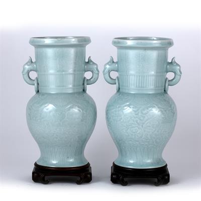 Lot 138 - Pair of baluster (chih) form two handled vases