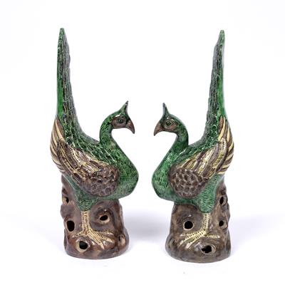 Lot 142 - Pair of porcelain model peacocks