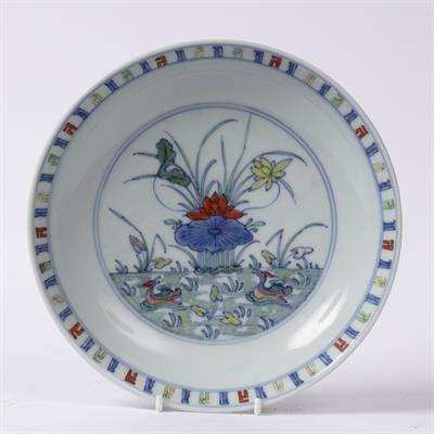 Lot 186 - Doucai 'Duck and lotus pond' dish