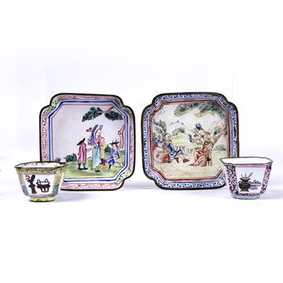 Lot 261 - Two Canton enamel pin trays