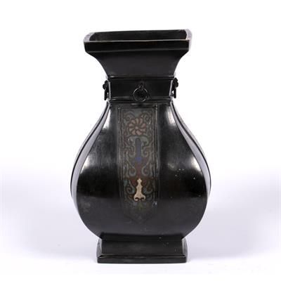 Lot 294 - Bronze square form vase