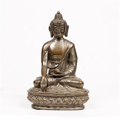 Lot 311 - Silvered bronze buddha figure of Shakyamuni