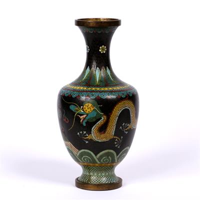 Lot 342 - Cloisonne black ground vase