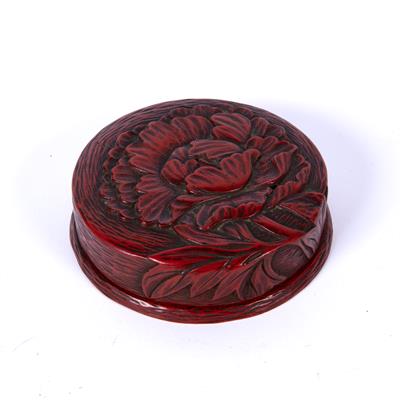 Lot 344 - Cinnabar lacquer circular small box and cover