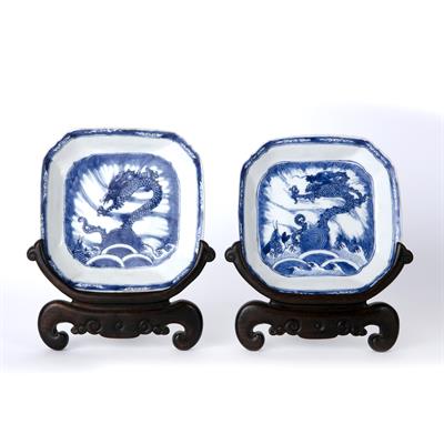 Lot 398 - Pair of blue and white saucer dishes