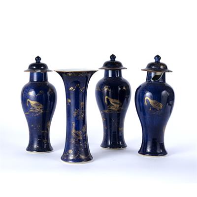 Lot 473 - Garniture of blue vases