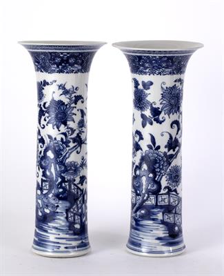 Lot 474 - Pair of blue and white porcelain gu form vases