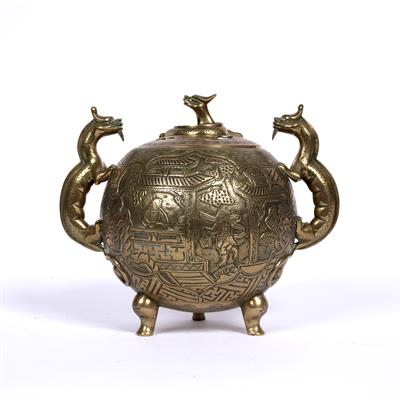 Lot 479 - Bronze engraved ovoid censer and cover