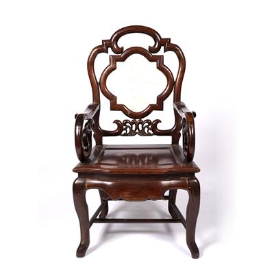 Lot 550 - Hardwood and marble inset armchair