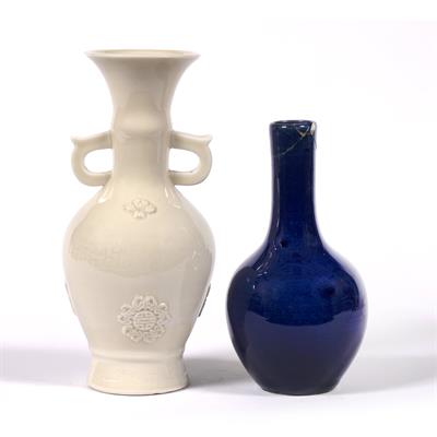 Lot 295 - White glazed Jingdezhen vase