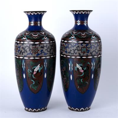 Lot 741 - Pair of tall cloisonne vases