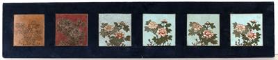Lot 745 - Panel of six square metal and enamel plaques
