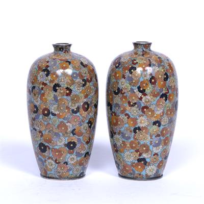 Lot 752 - Pair of miniature cloisonné oviform vases